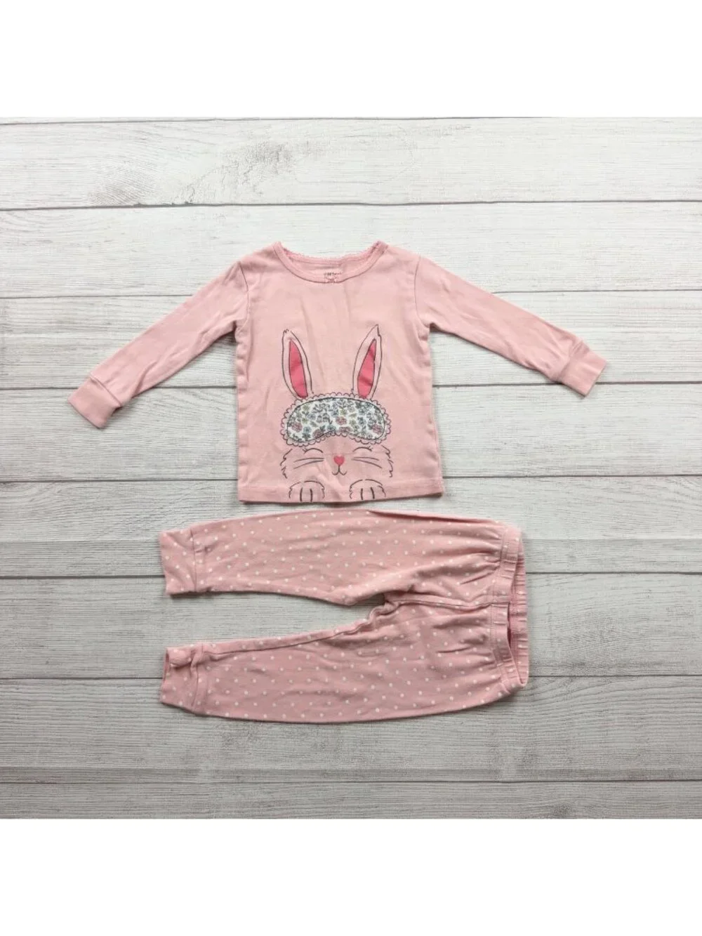 Carter's Baby Girl Pink Bunny Pajama Set Long Sleeve Top Pants 2T